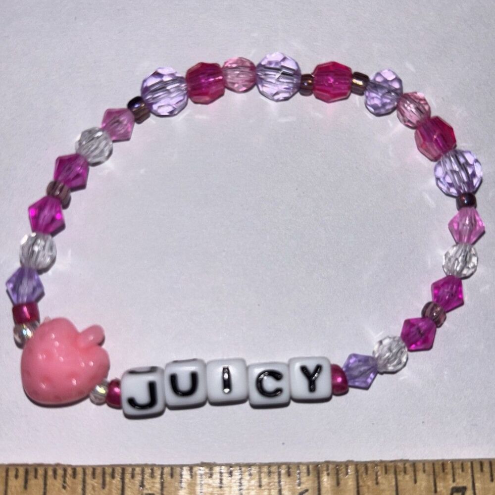 Handmade Pink Purple Beaded Juicy Letter Bead Charm Bracelet Y2K Jewelry